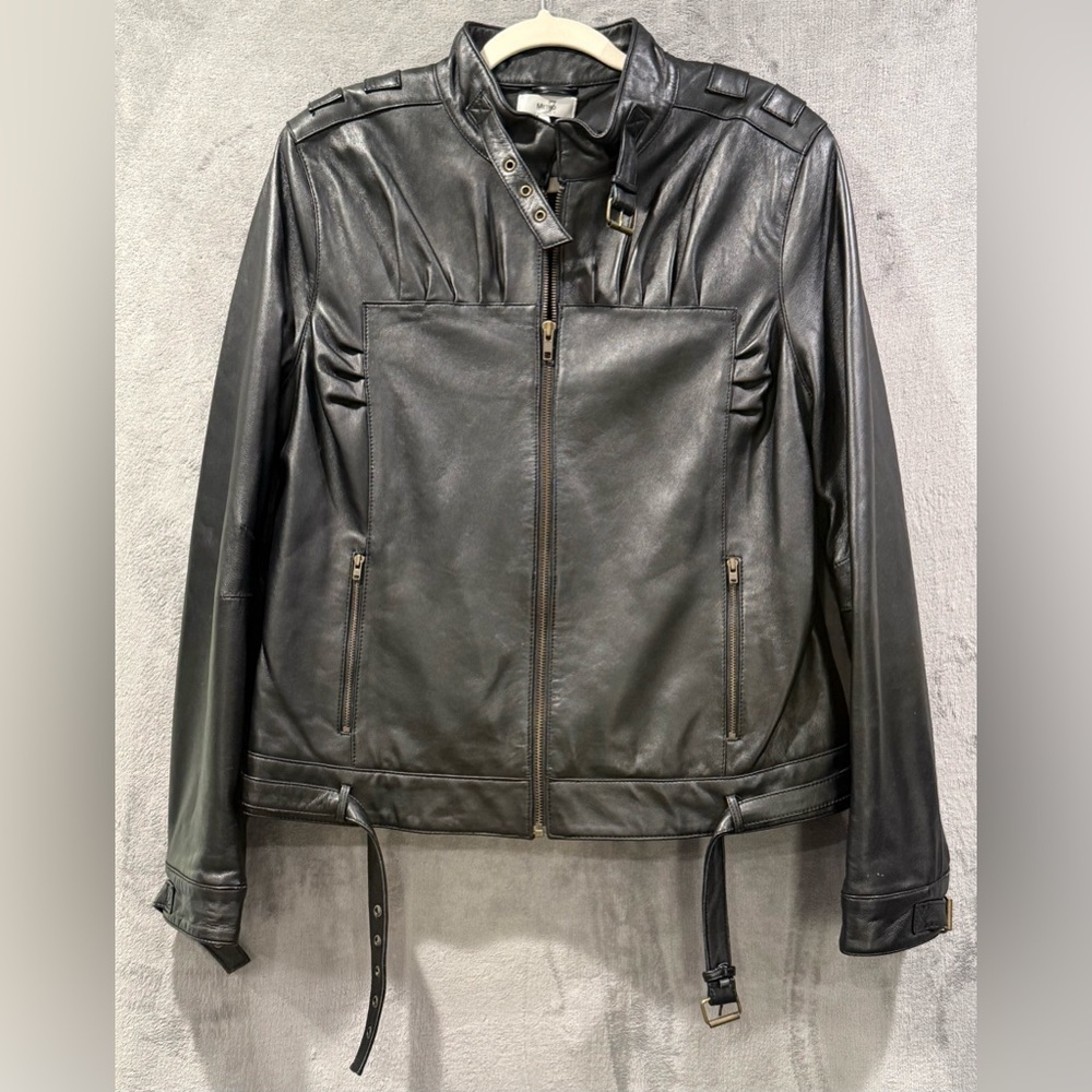 Metro 7 Leather Black Moto Jacket Size 16 See Measurements Vtg Y2k Punk Grunge